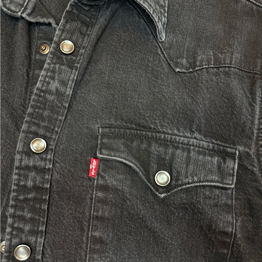 Levi's® Mens Long Sleeve Western Shirt, Black Denim Rinse, Size SMALL - Picture 9 of 13